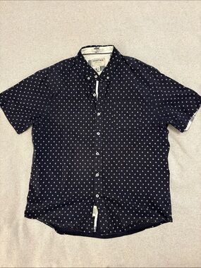 Heritage Navy Short-Sleeve Button-Down Shirt with White Micro Print